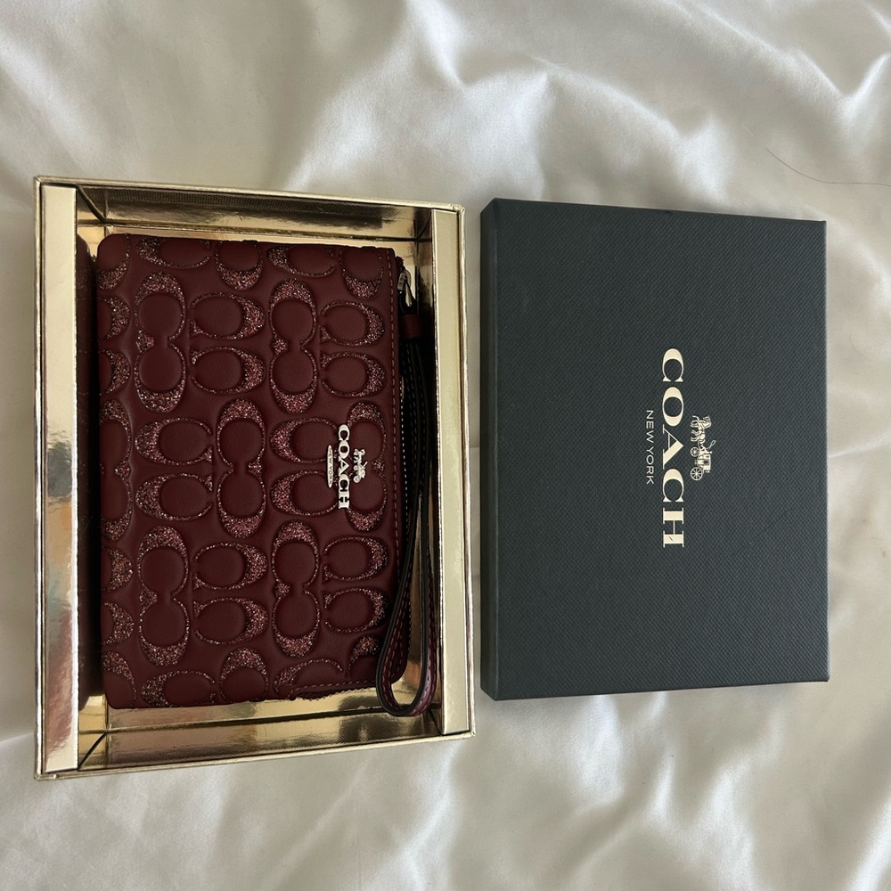 Coach Maroon Wristlet with Logo Pattern